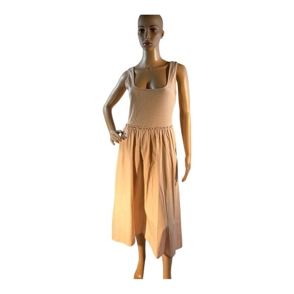 A NEW DAY Women’s Cream Midi Two pockets cotton Polyester dress Size Small - Picture 1 of 15
